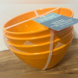 Gibson Home Set of 4 Orange Melamine Bowls 6” NEW